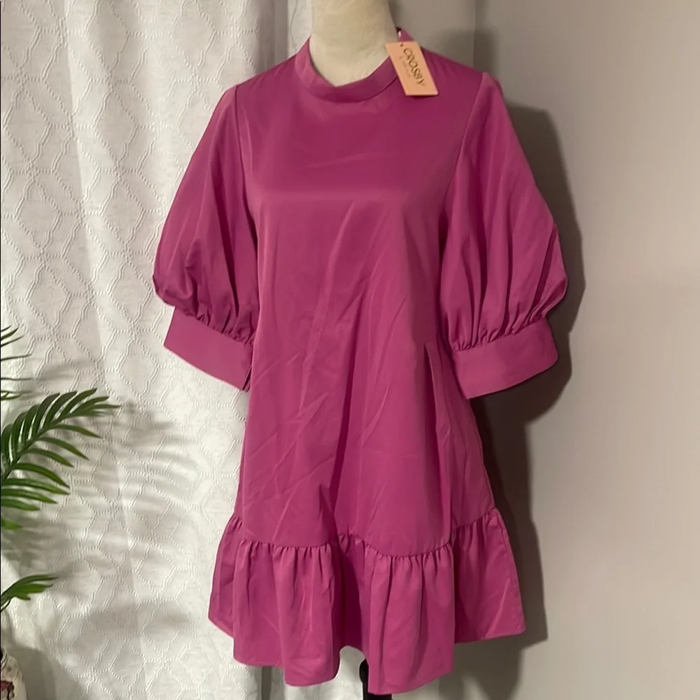 CROSBY by Mollie Burch Vibrant Pink Puff Sleeve Dress size M